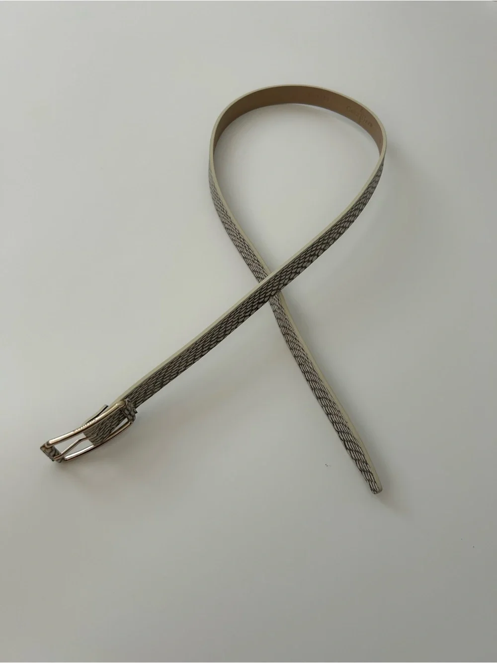 Vintage Cole Haan Women’s Snakeskin Belt Gold Tone Buckle Neutral Gray Medium